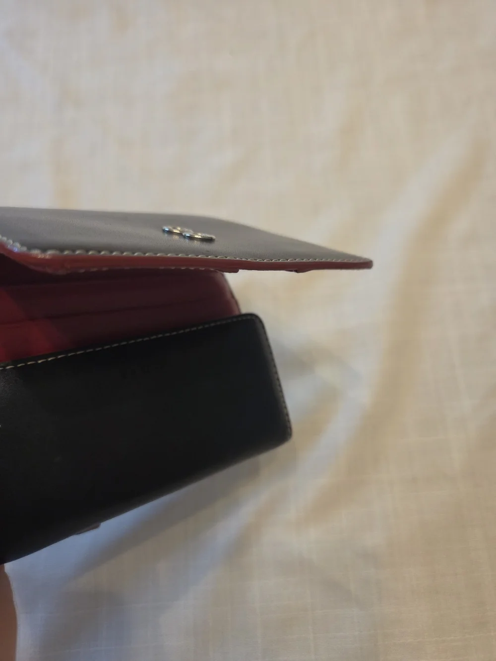 Lodis Black Leather Bi-Fold Wallet with Red Trim